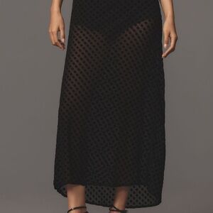 Anthropologie Tilda Maxi Slip Skirt Black *Sheer* Polka Dot XL NWT
